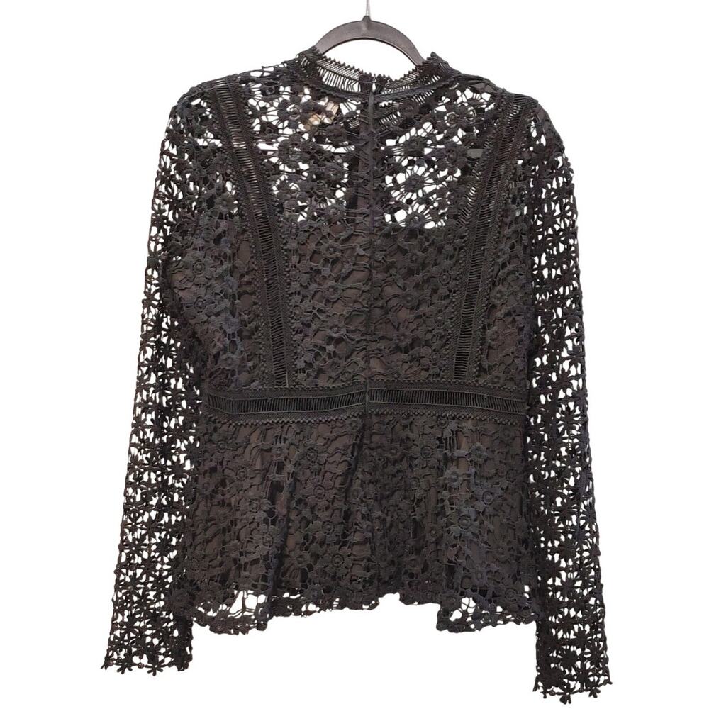 I.Madeline Lace Long Sleeve Black Lined Peplum Blouse Top Womens Large - Picture 3 of 10